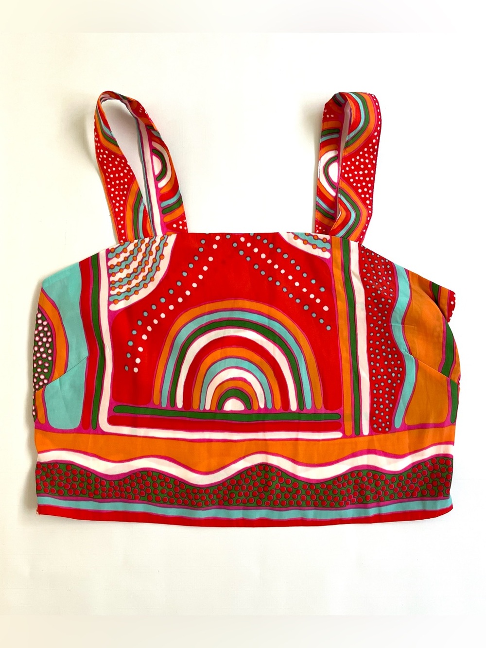 NWT Rose & Olive Abstract Graphic Crop Top XS Rainbow Red Summer Festival Tank